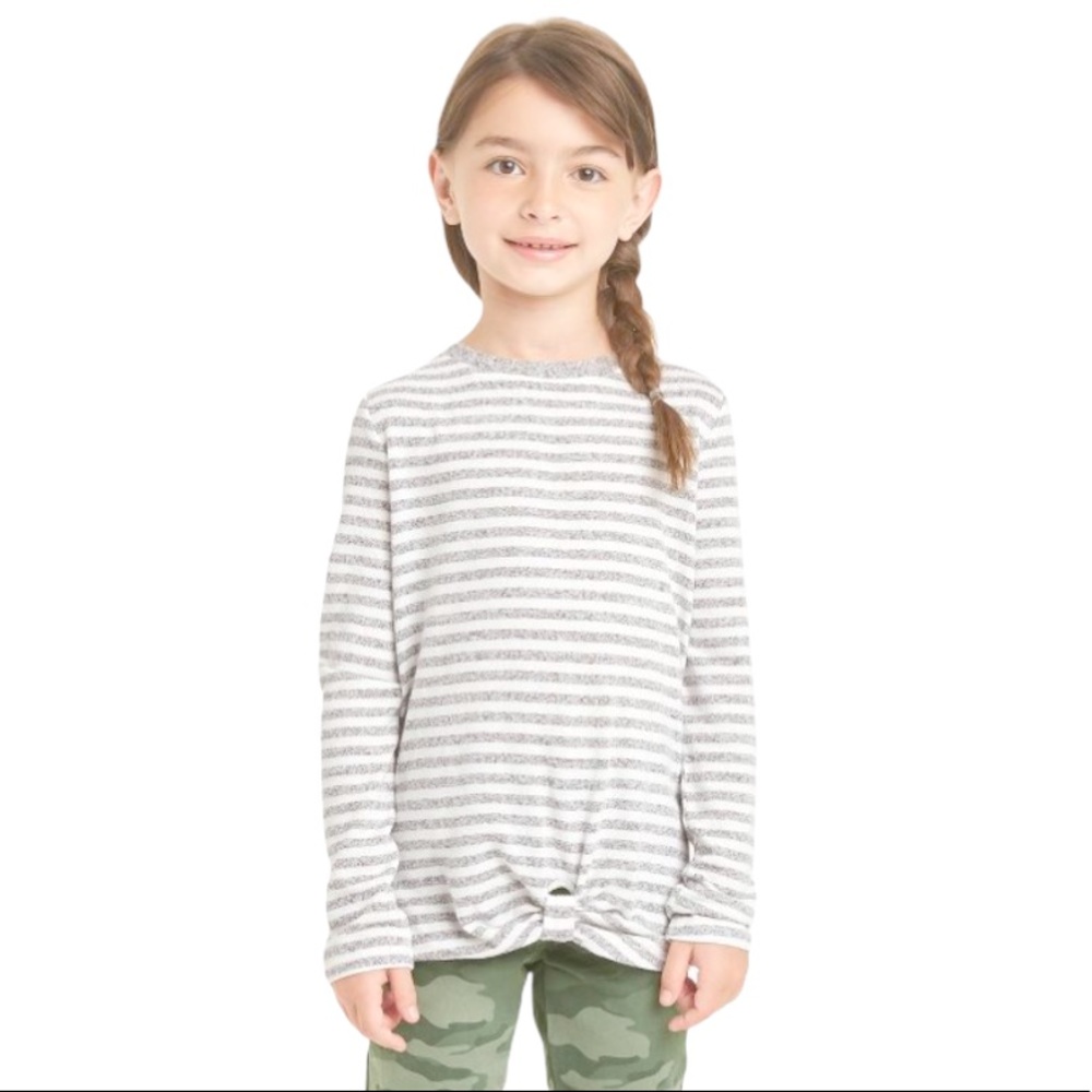 Girls Cat & Jack Gray & White SOFT Striped Crew Neck Top with Twist Front